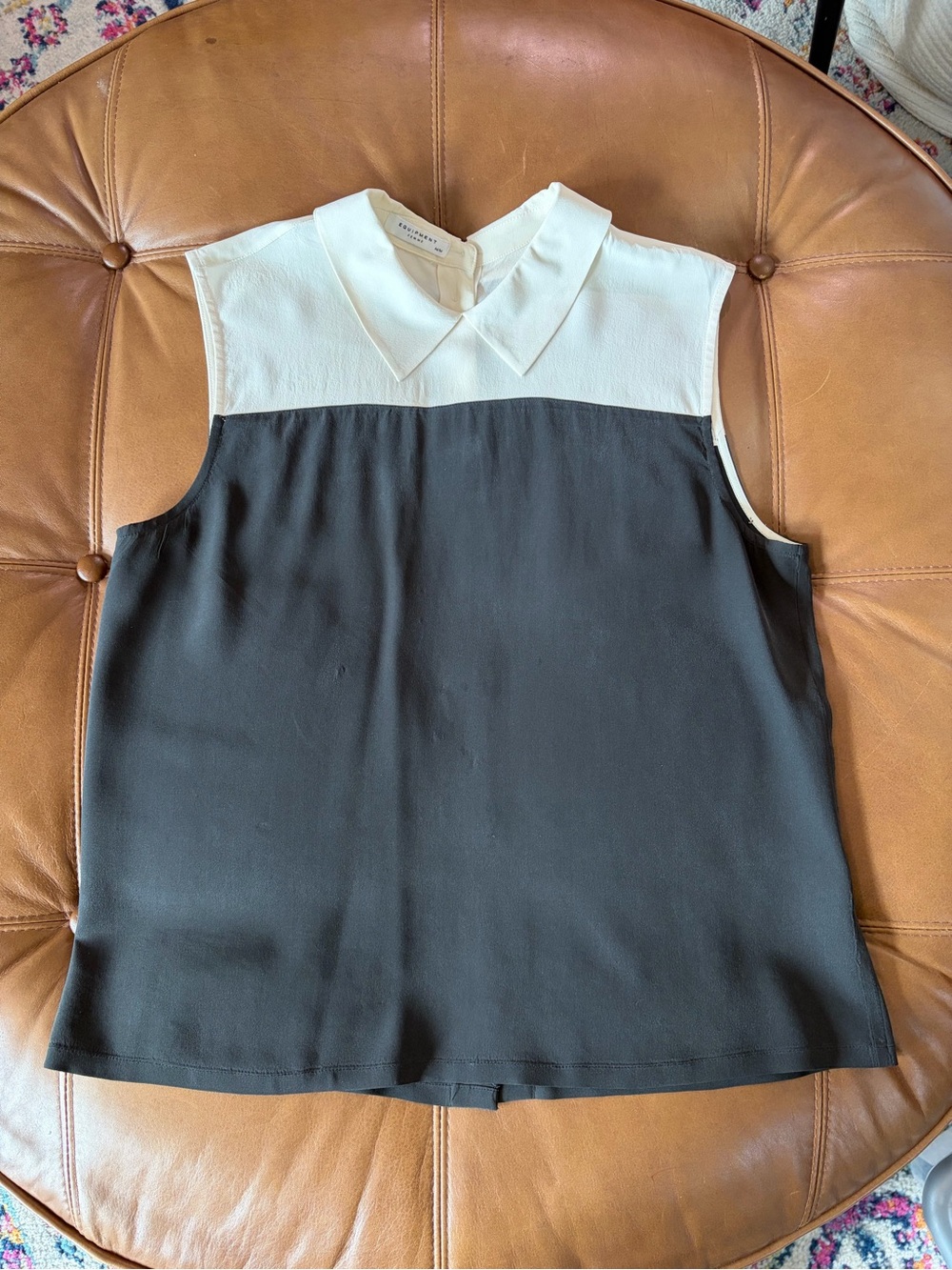 Equipment Elliott Silk Button Back Colorblock Blouse M Black White